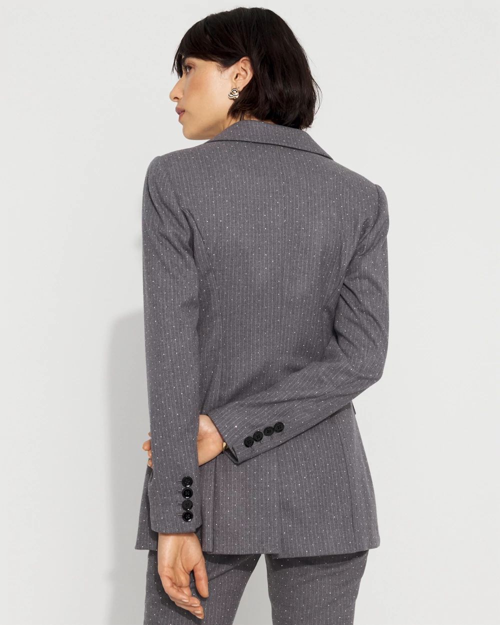 Embellished Pinstripe Relaxed One-Button Blazer