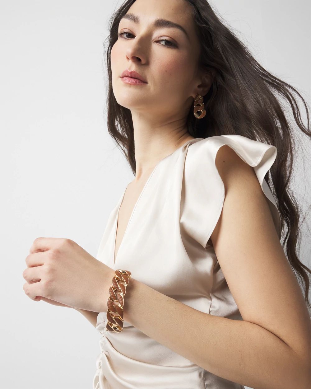 Cognac Textured Leather Link Bracelet