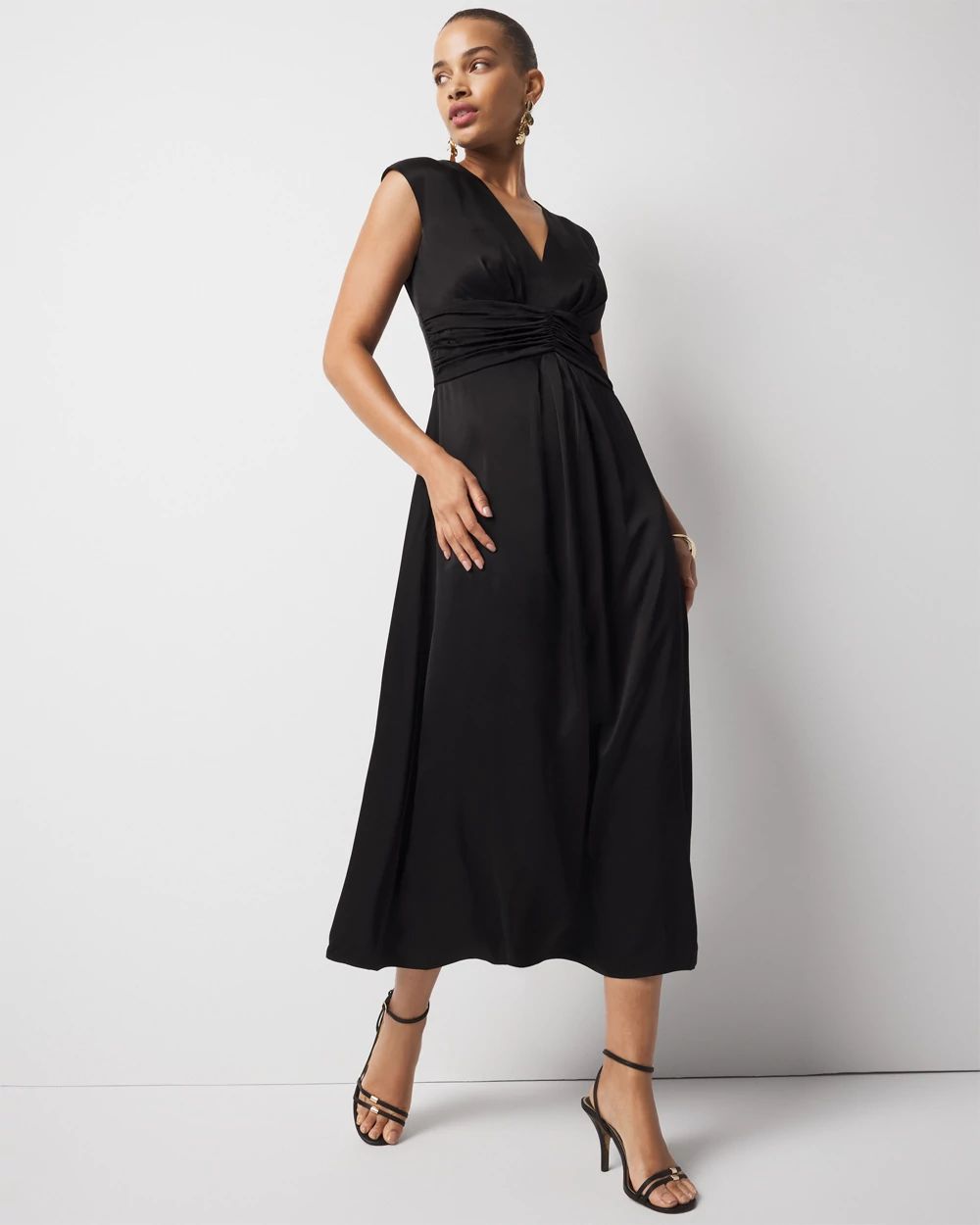 Cap-Sleeve Satin Midi Dress