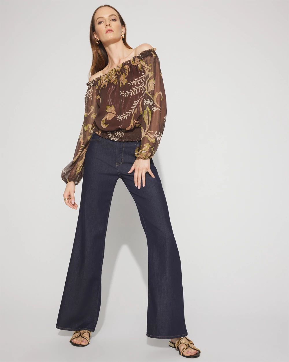 Off-the-Shoulder Floral Chiffon Blouse