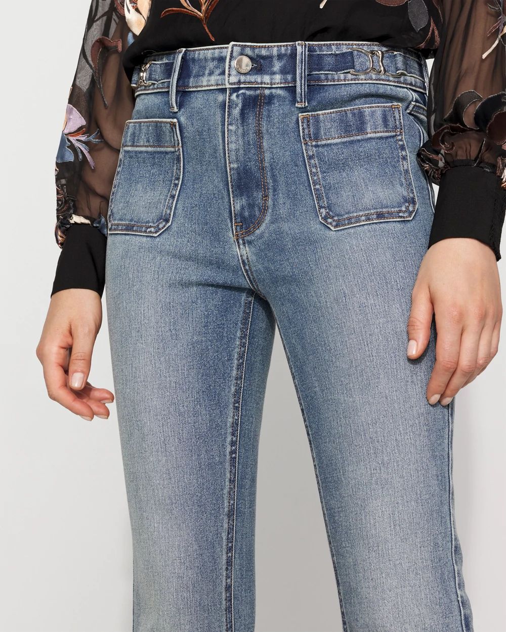 Petite High-Rise Novelty Waistband Flare Jean