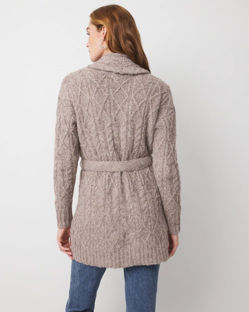 Sequin Cable Knit Sweater Jacket