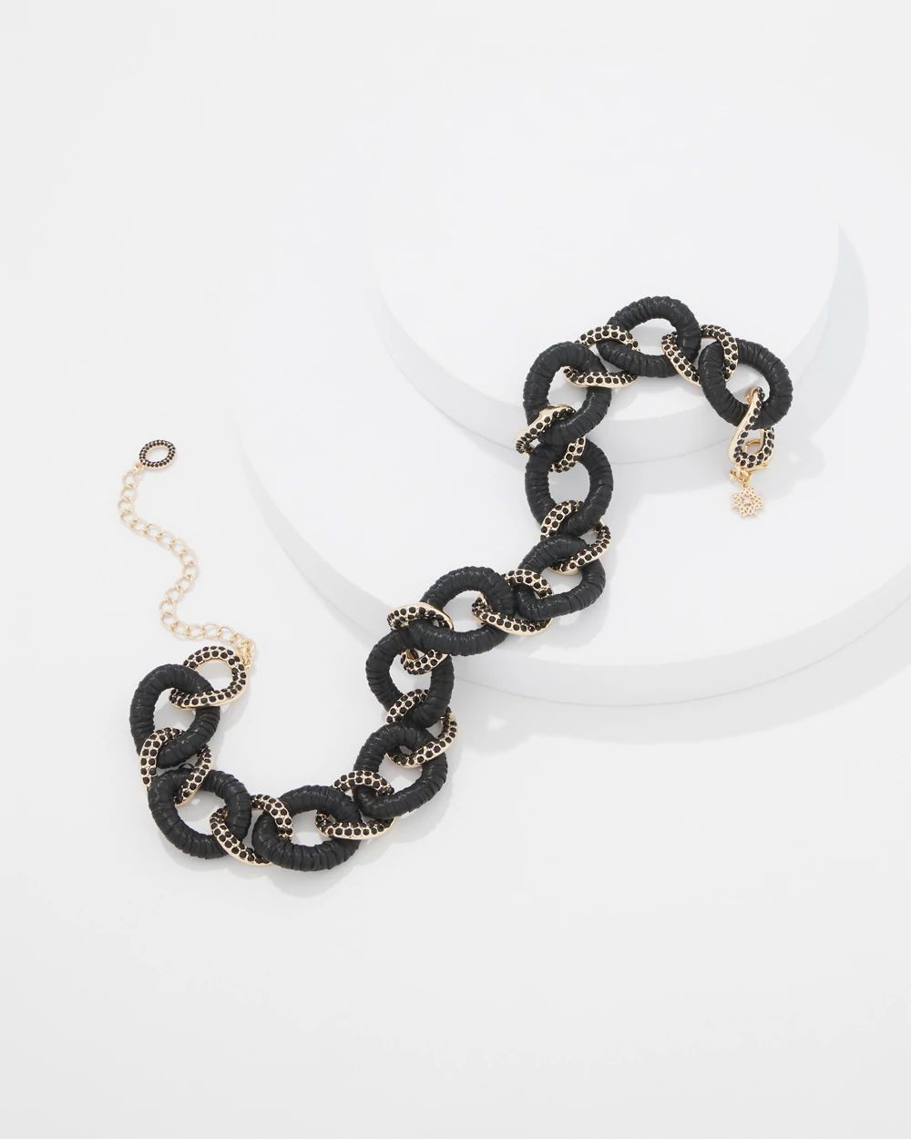 Black Raffia + Crystal Link Necklace