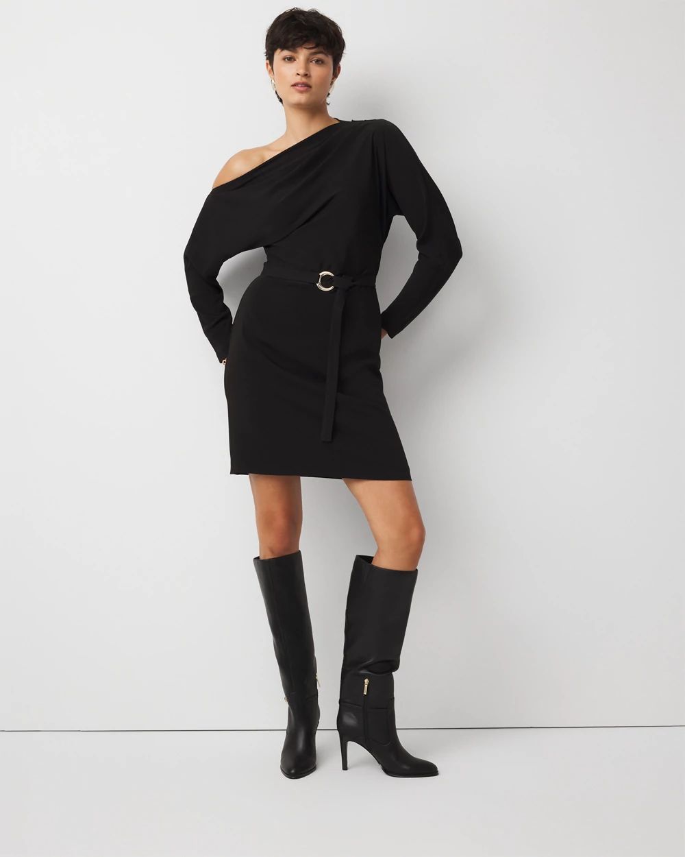 Petite Off-The-Shoulder Belted Dress