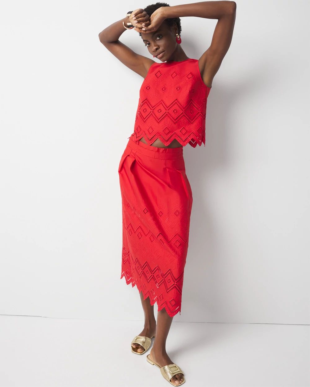 Poplin Eyelet A-Line Skirt