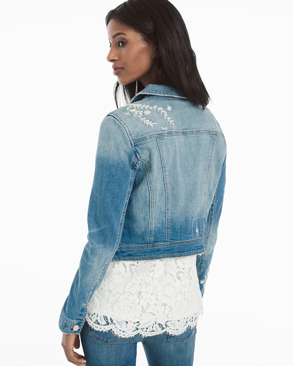 Embroidered and Destructed Denim Jacket