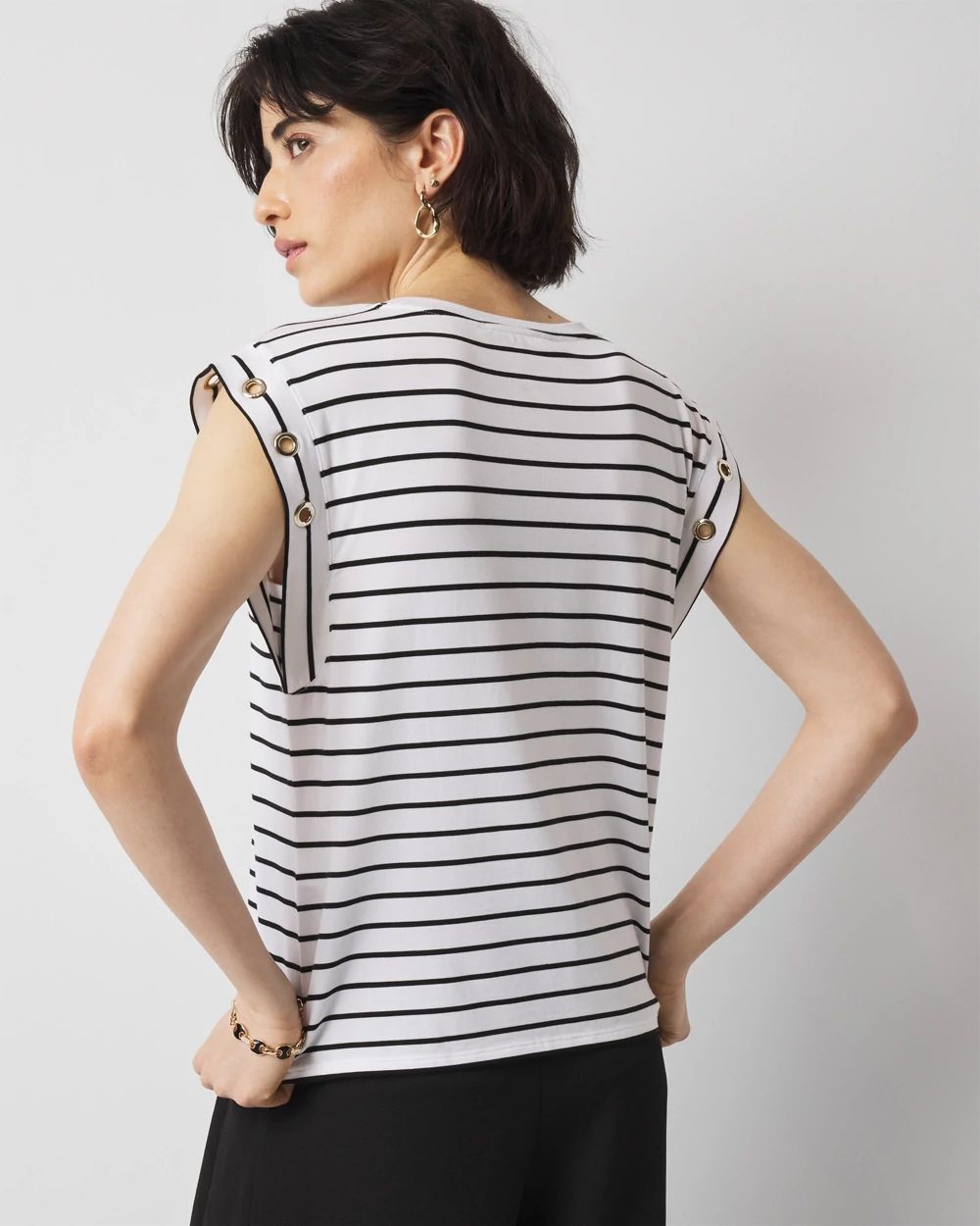 Grommet Cuff Scoop Neck Tee