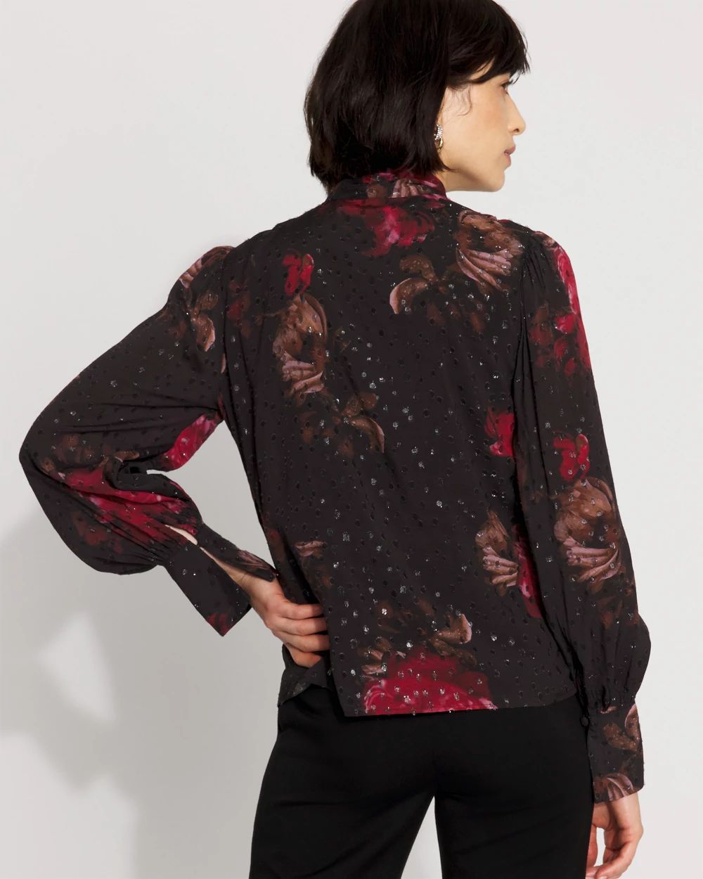 Jacquard Tie-Neck Blouse