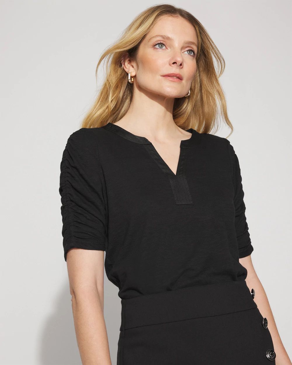 Ruched Sleeve Cotton + Modal Slub Tee