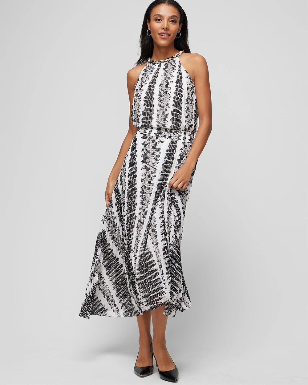 Sleeveless Pleat Chain Neck Halter