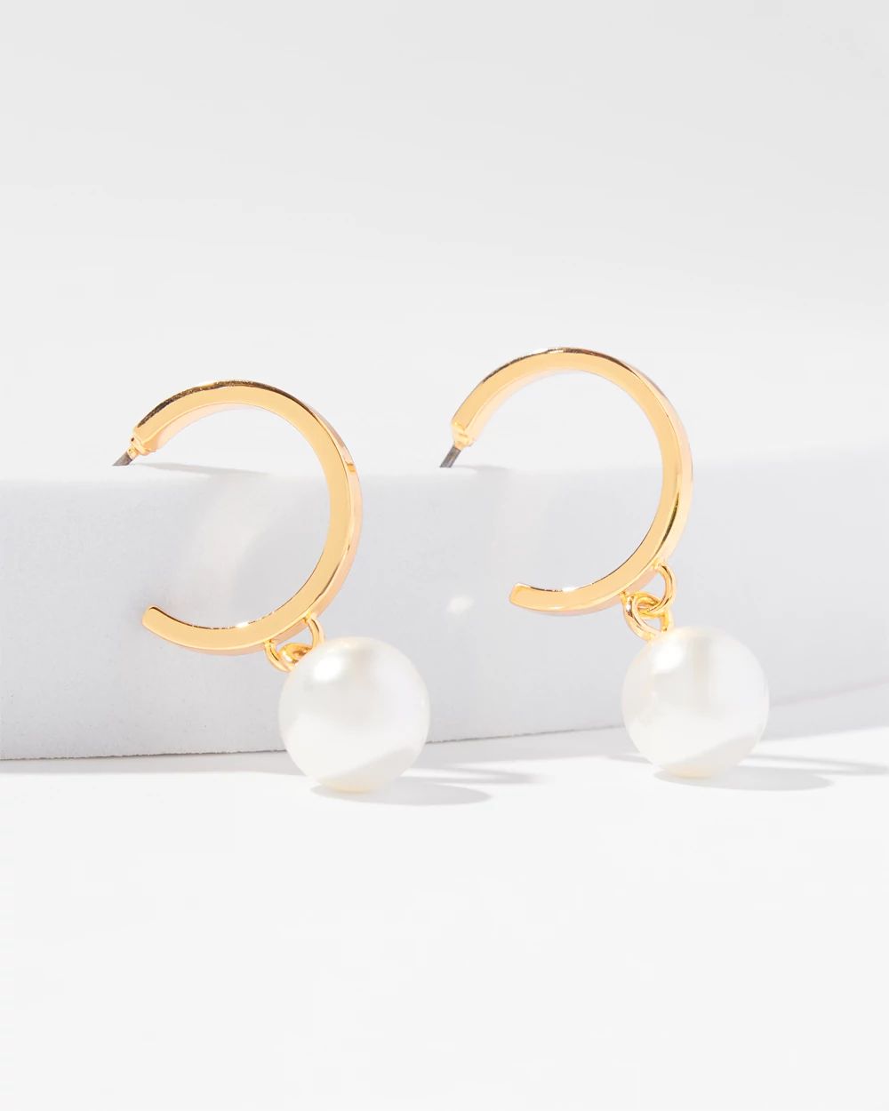 Gold Pearl Hoop Drop Earrings