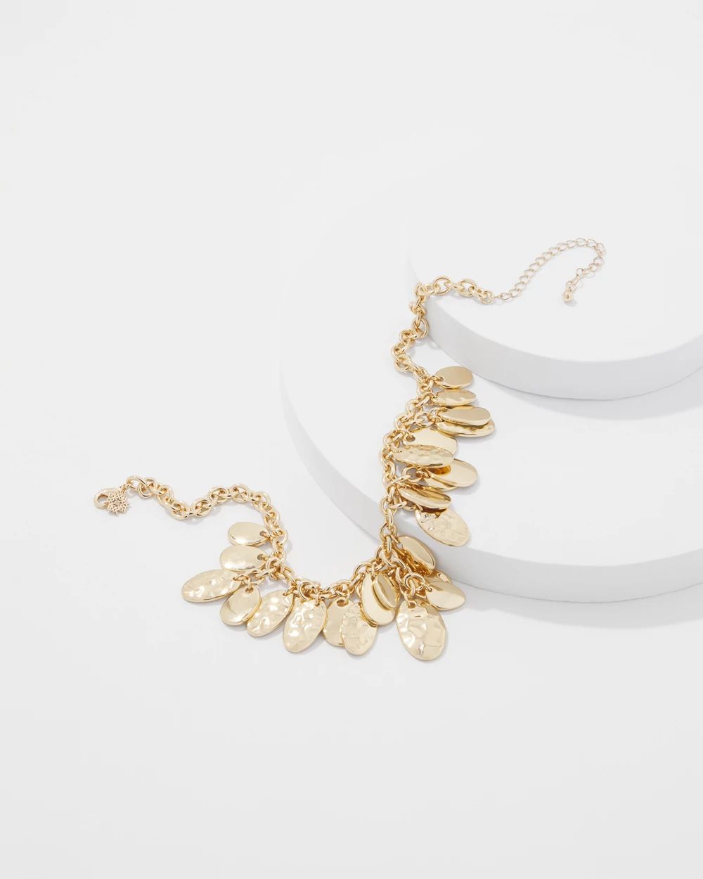 Gold Hammered Disc Single Strand Necklace