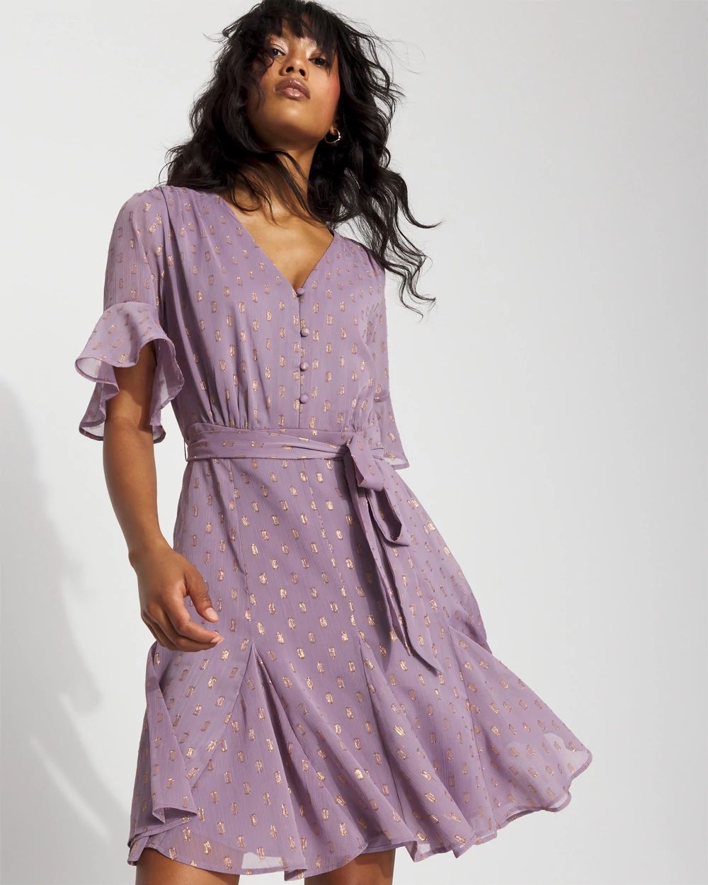 Godet Dress with Metallic Clip