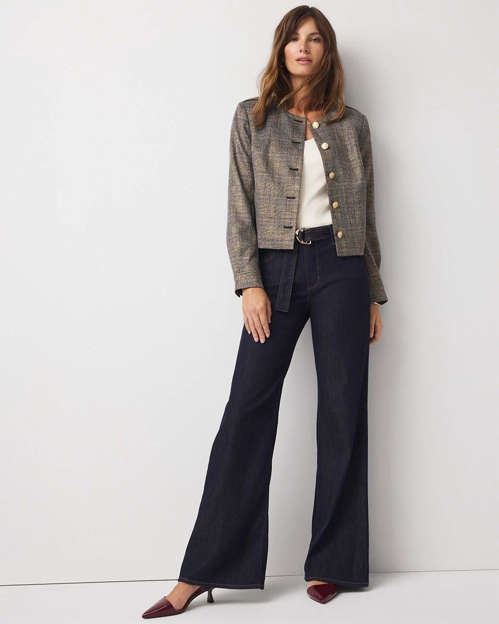 Metallic Plaid Cropped Jacket