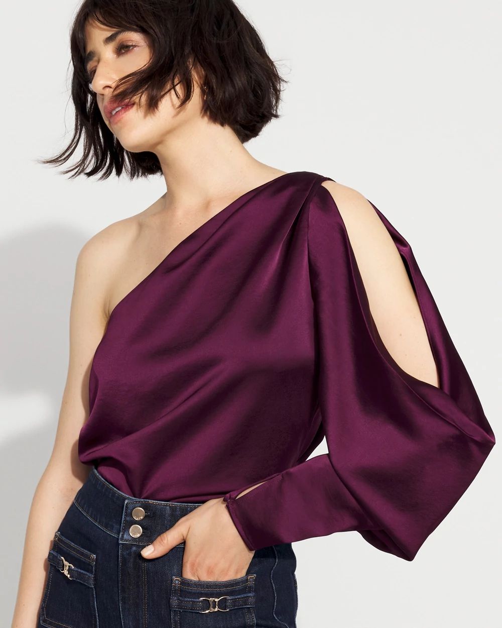 One-Shoulder Satin Blouse