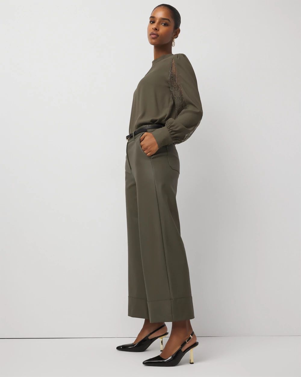 Petite Faux Leather Wide Leg Crop