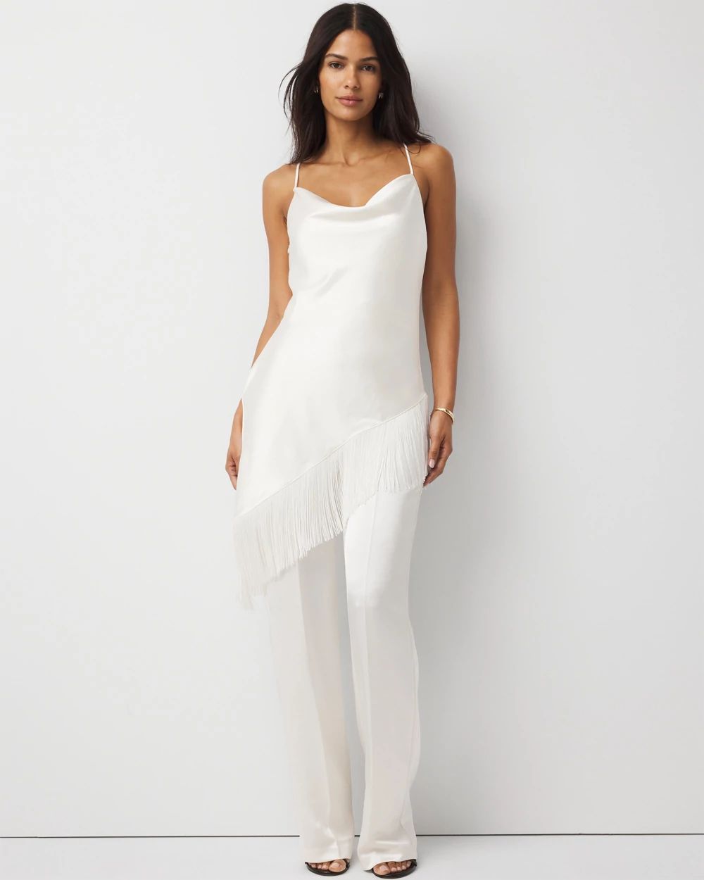 Petite Fringe Satin Jumpsuit
