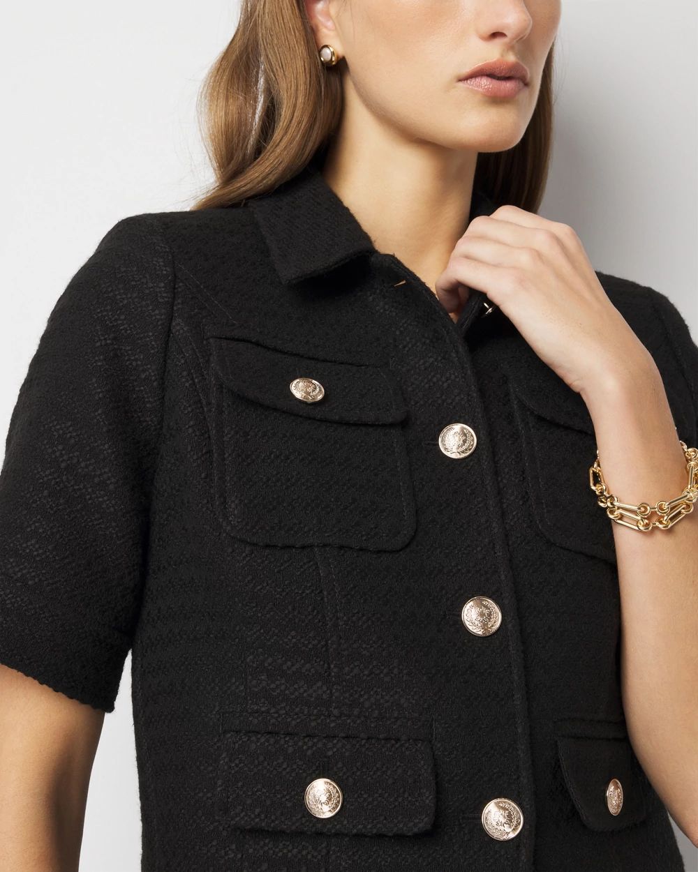 Short-Sleeve Tweed Jacket