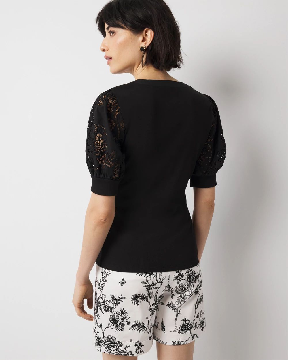 Eyelet Puff Sleeve Henley Top