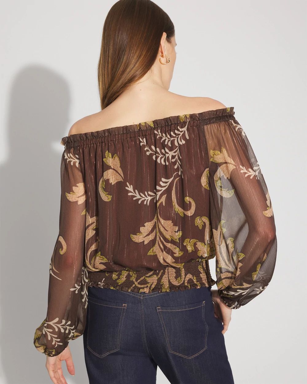 Off-the-Shoulder Floral Chiffon Blouse