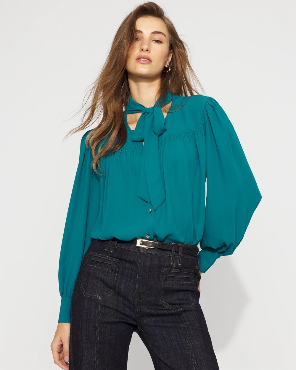 Tie Neck Crepe Blouse