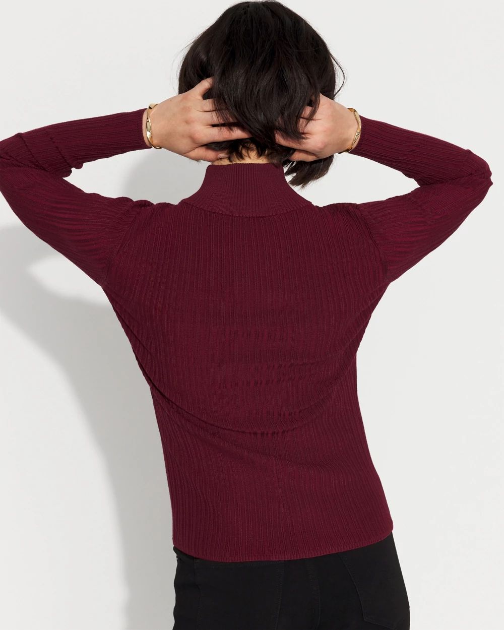 Rib Knit Half-Zip Mock Neck Sweater