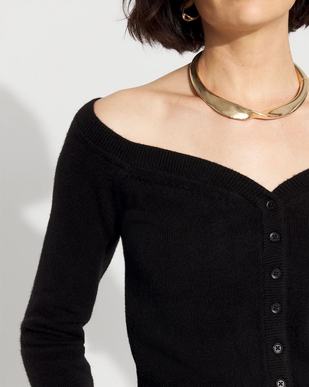 Off-The-Shoulder Button-Front Cardigan