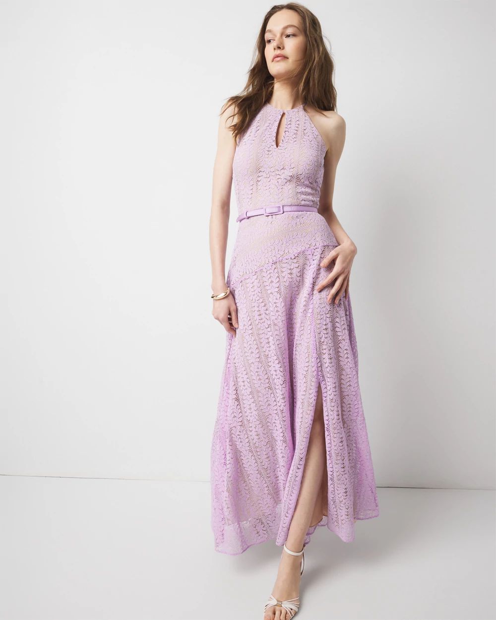 Sleeveless Halter Lace Maxi Dress