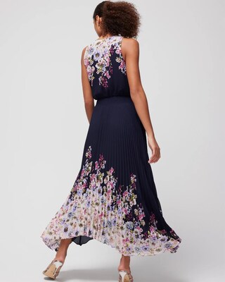 Sleeveless Smocked V-Neck Pleated Midi Dress click to view larger image.