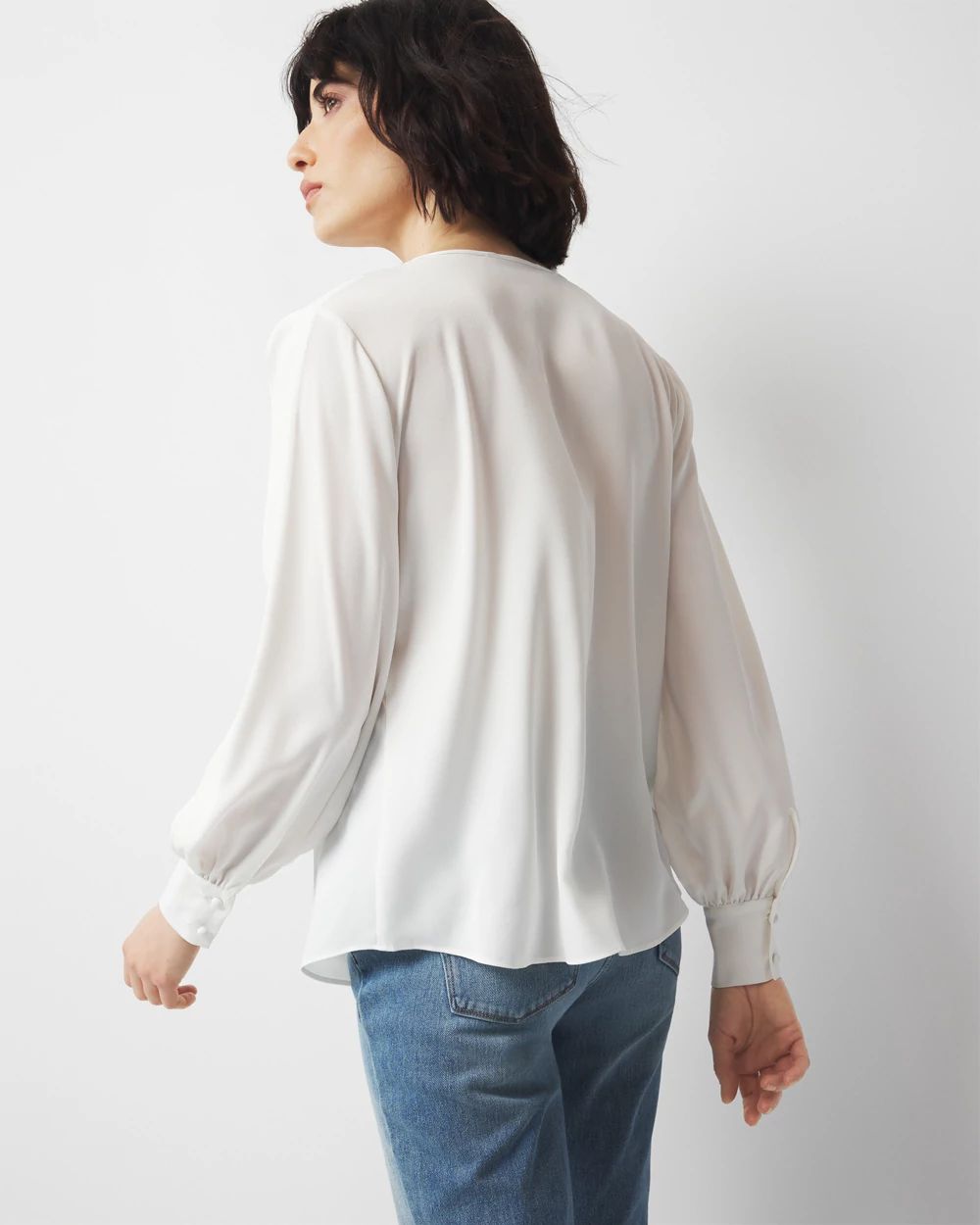 Petite Tie-Neck Ruffle Blouse