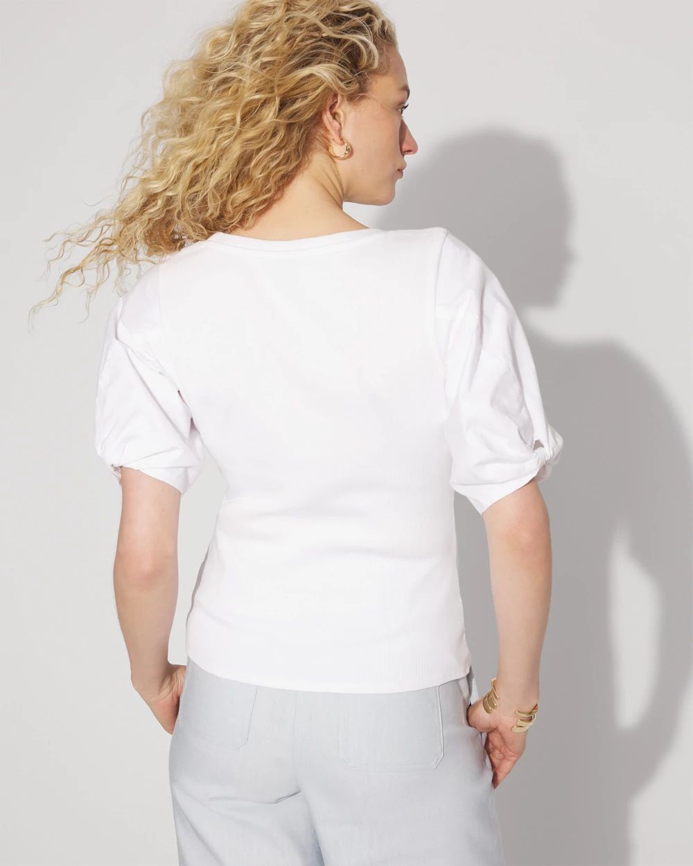 Ribbed Poplin Twist Sleeve Tee