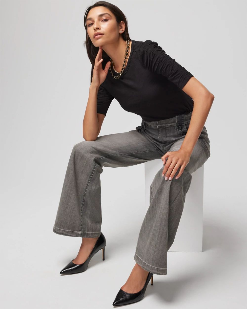 Shirred Sleeve Crewneck Tee click to view larger image.