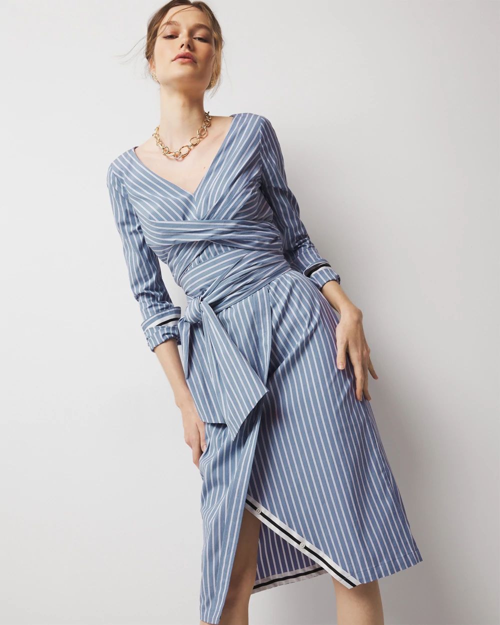 Poplin Twist-Front Midi Shirt Dress