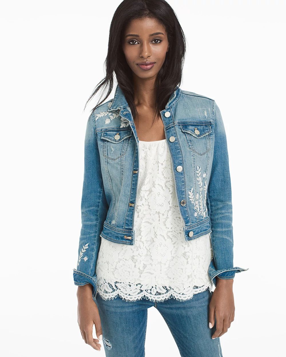 Embroidered and Destructed Denim Jacket