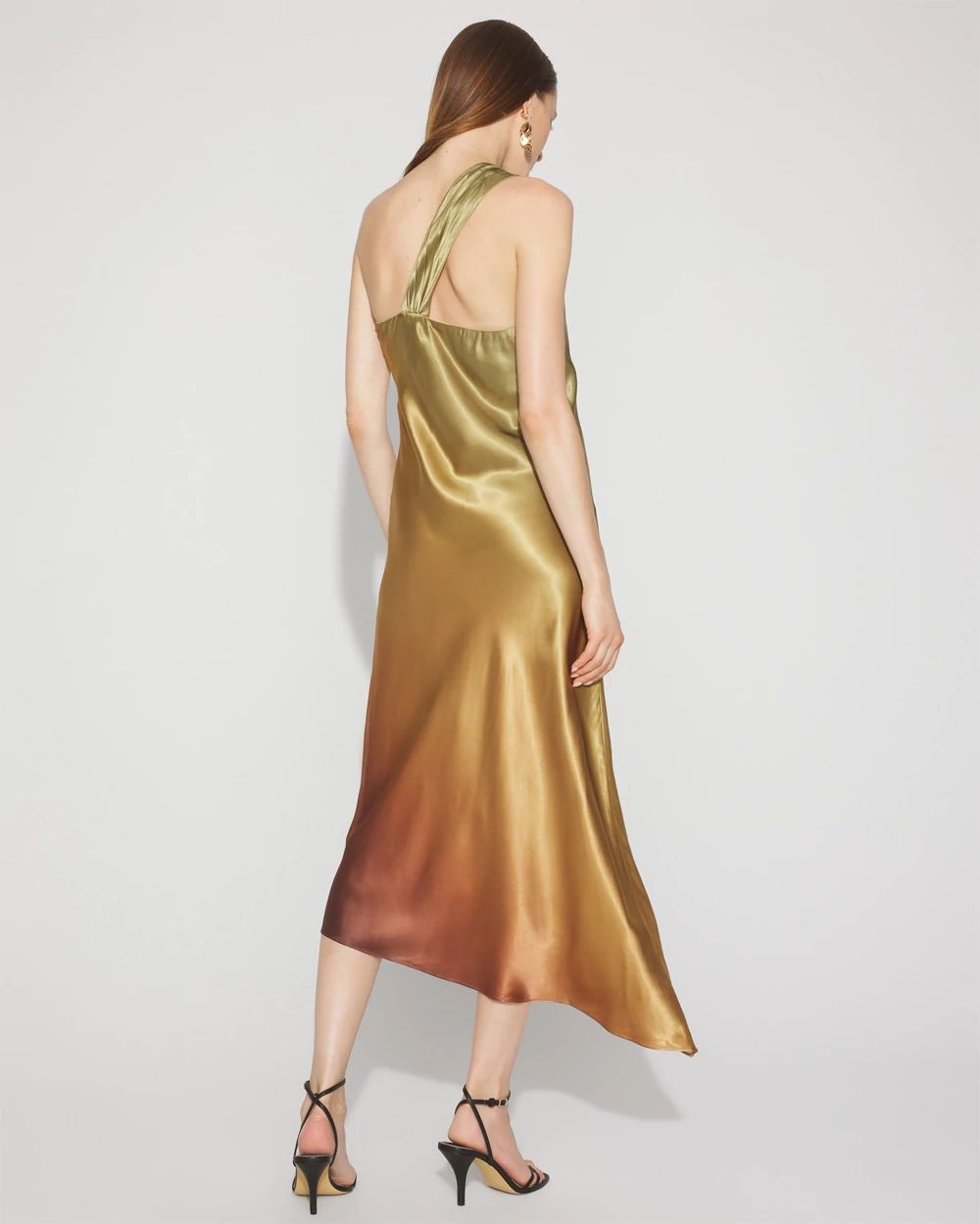 One-Shoulder Ombre Satin Slip Dress