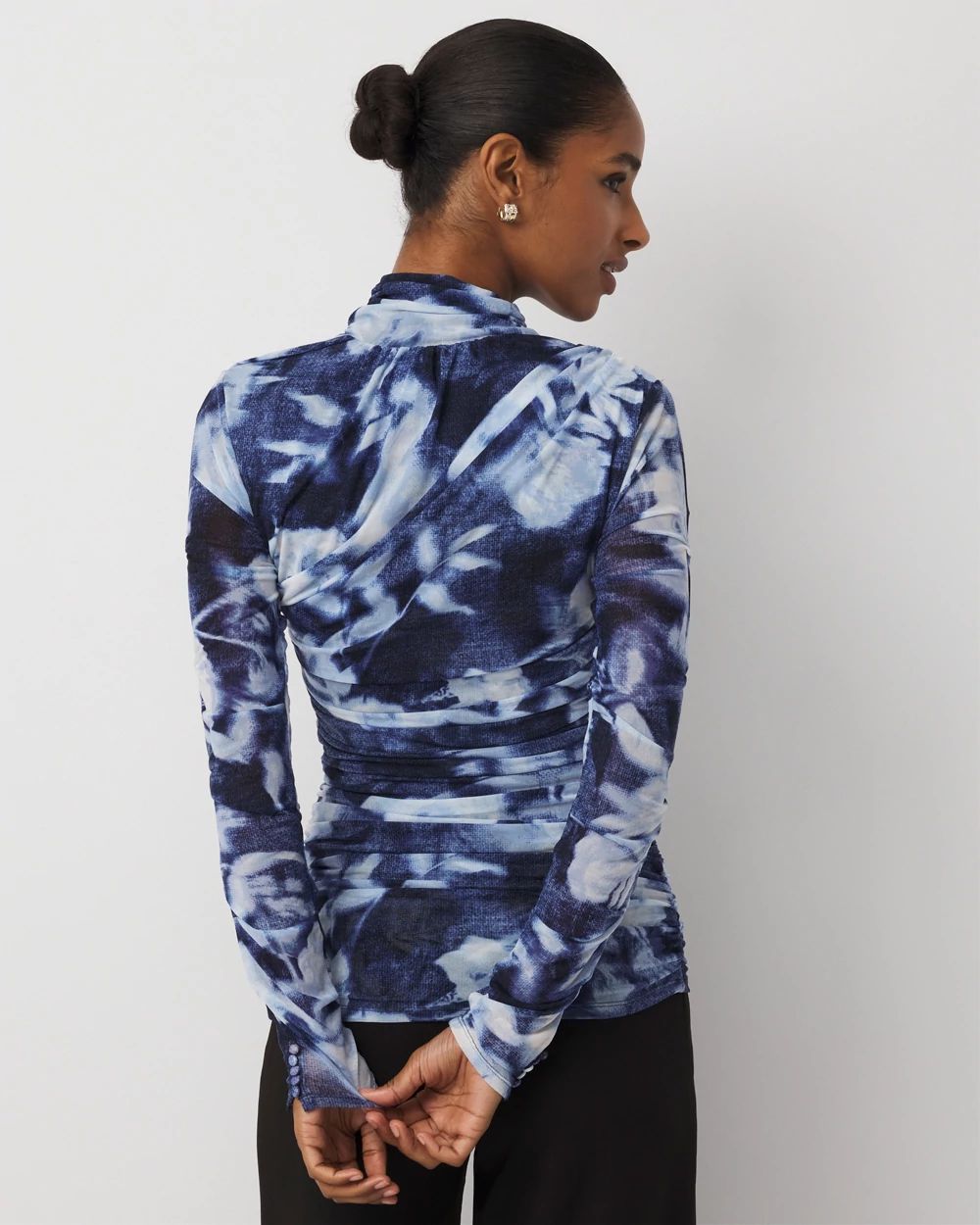 Ruched Long Sleeve Mesh Top