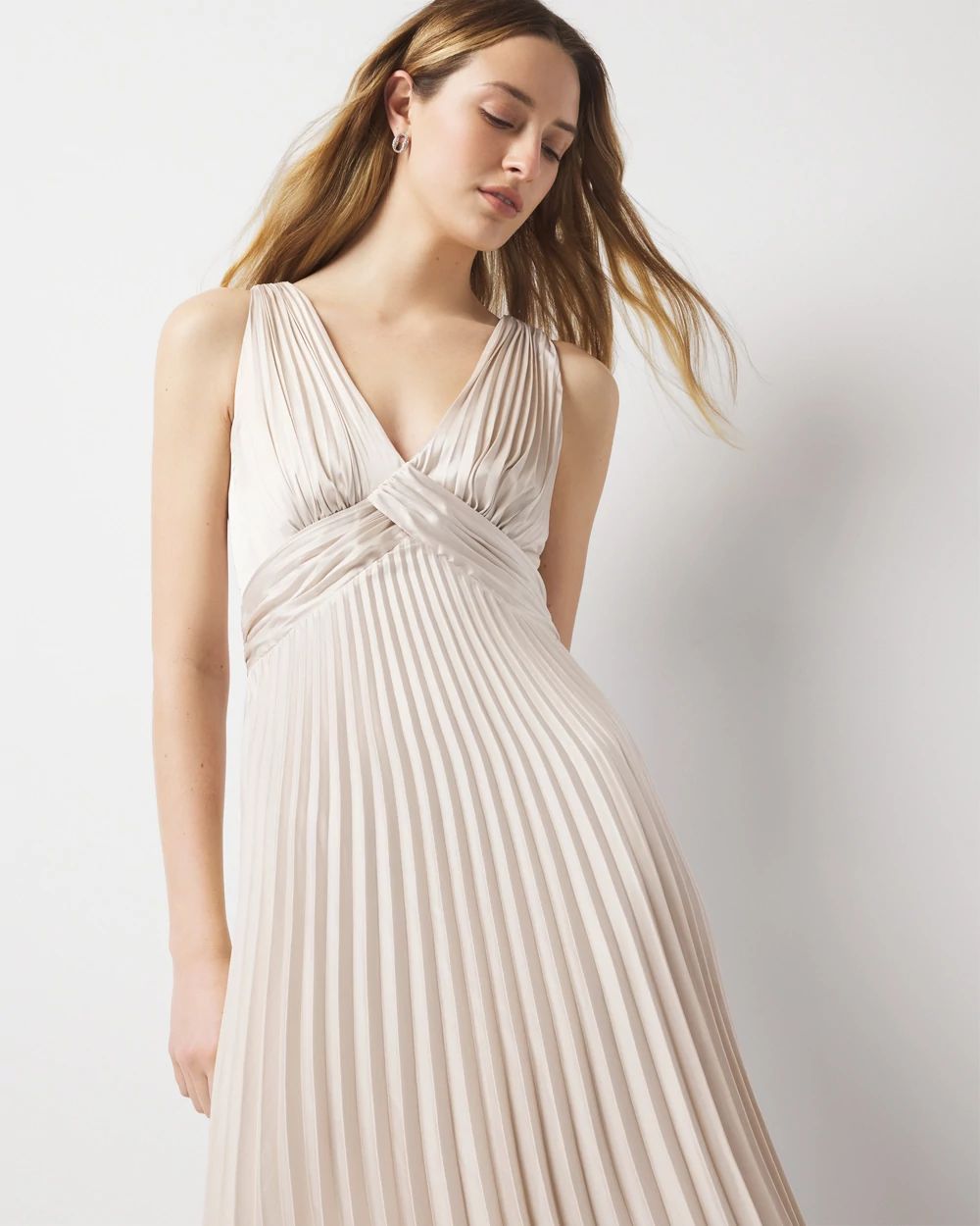 Petite Satin Pleated Midi Dress