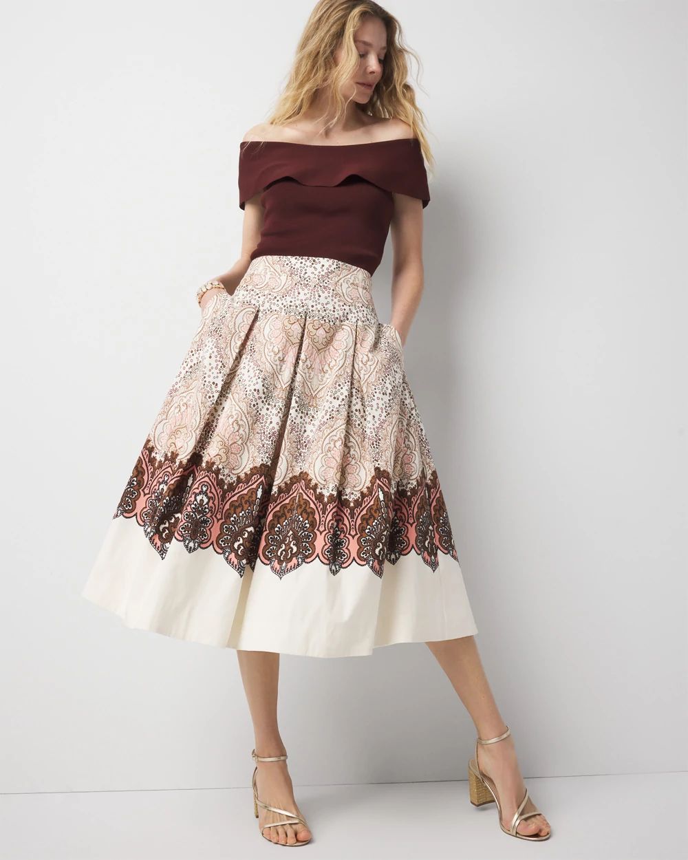 Paisley Pleated A-Line Skirt