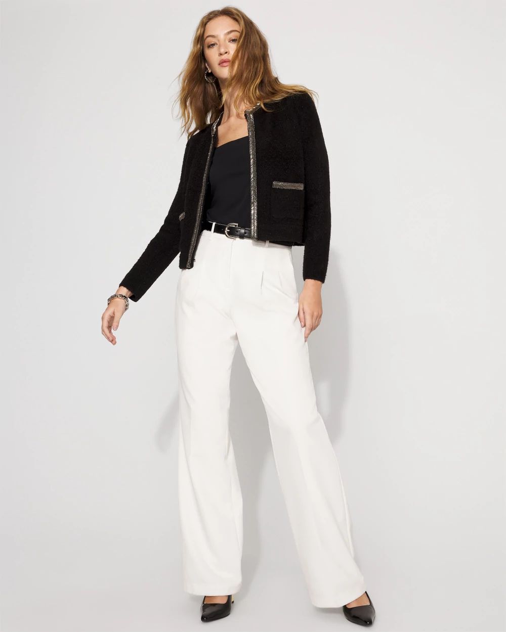 Embellished Tweed Sweater Jacket