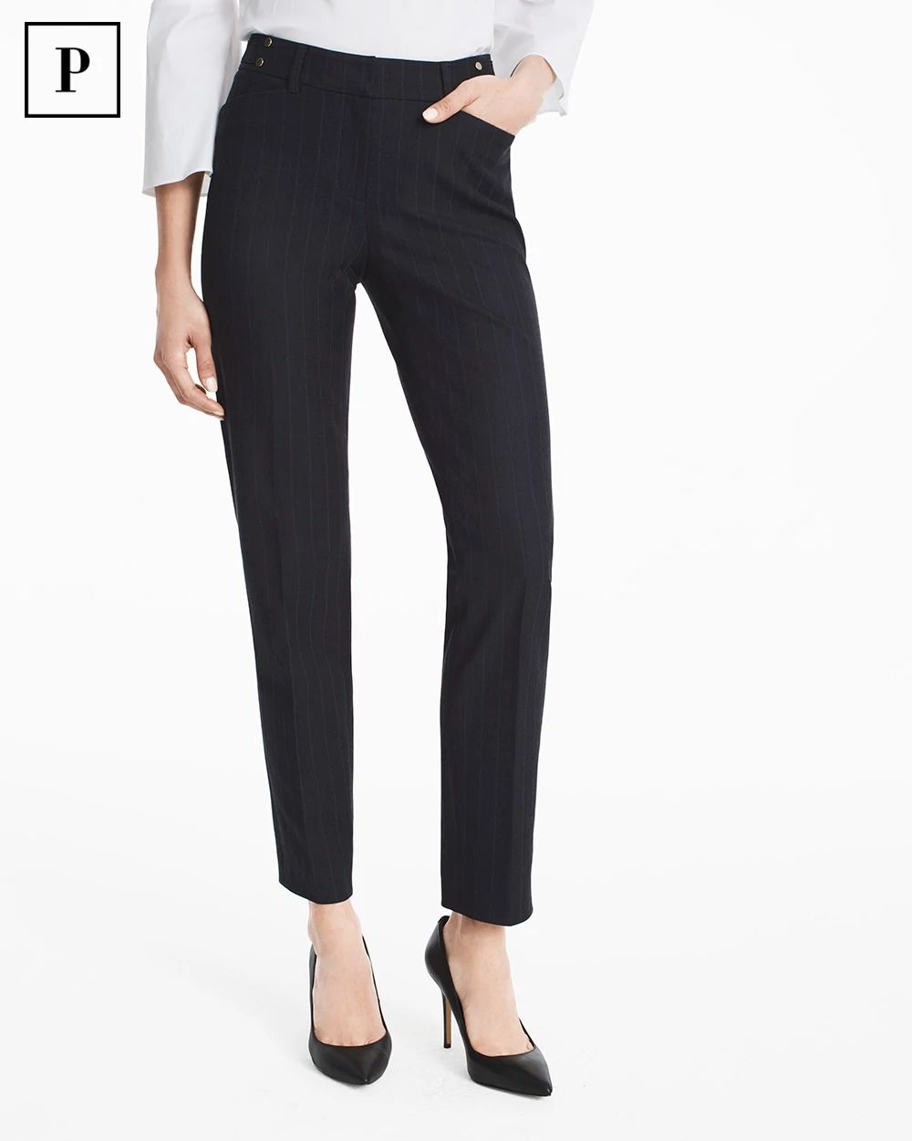 Petite Tonal Pinstriped Body-Defining Ankle-Grazing Pants