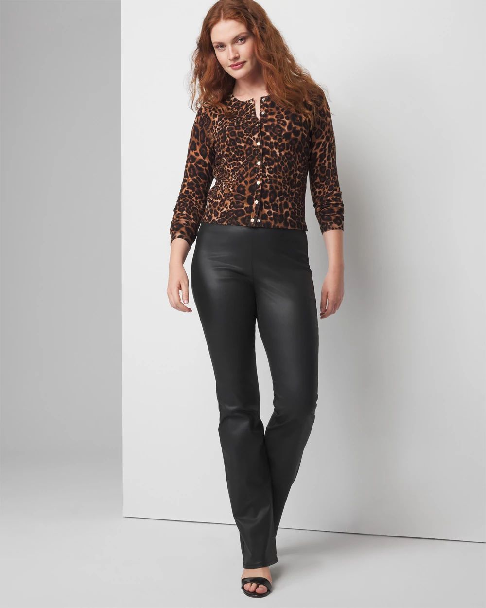 Curvy Extra High-Rise Coated Pull-On Flare Jeans