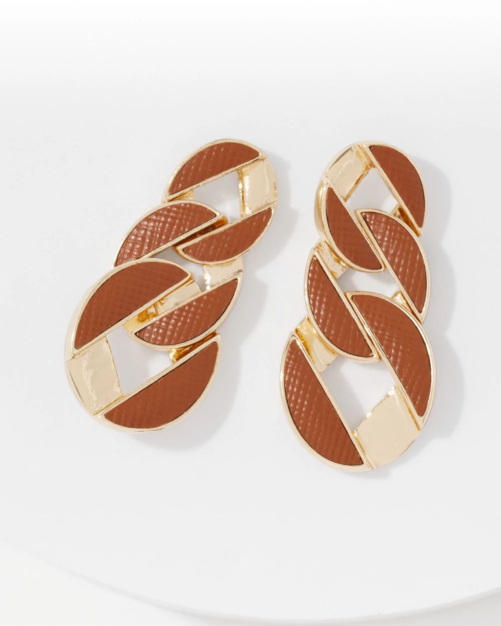 Cognac Textured Leather Linear Earrings