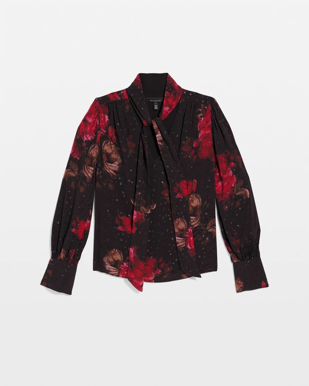 Jacquard Tie-Neck Blouse