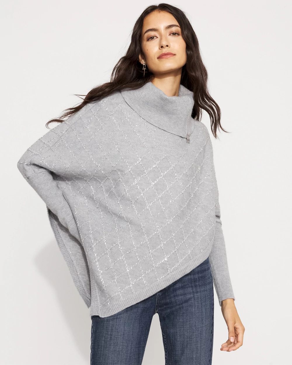 Sequin Argyle Sweater Poncho