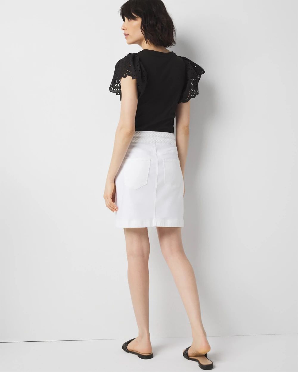 Braided Waist Denim A-Line Miniskirt