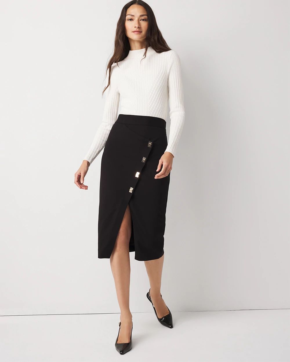 Asymmetrical Faux-Wrap Pencil Skirt