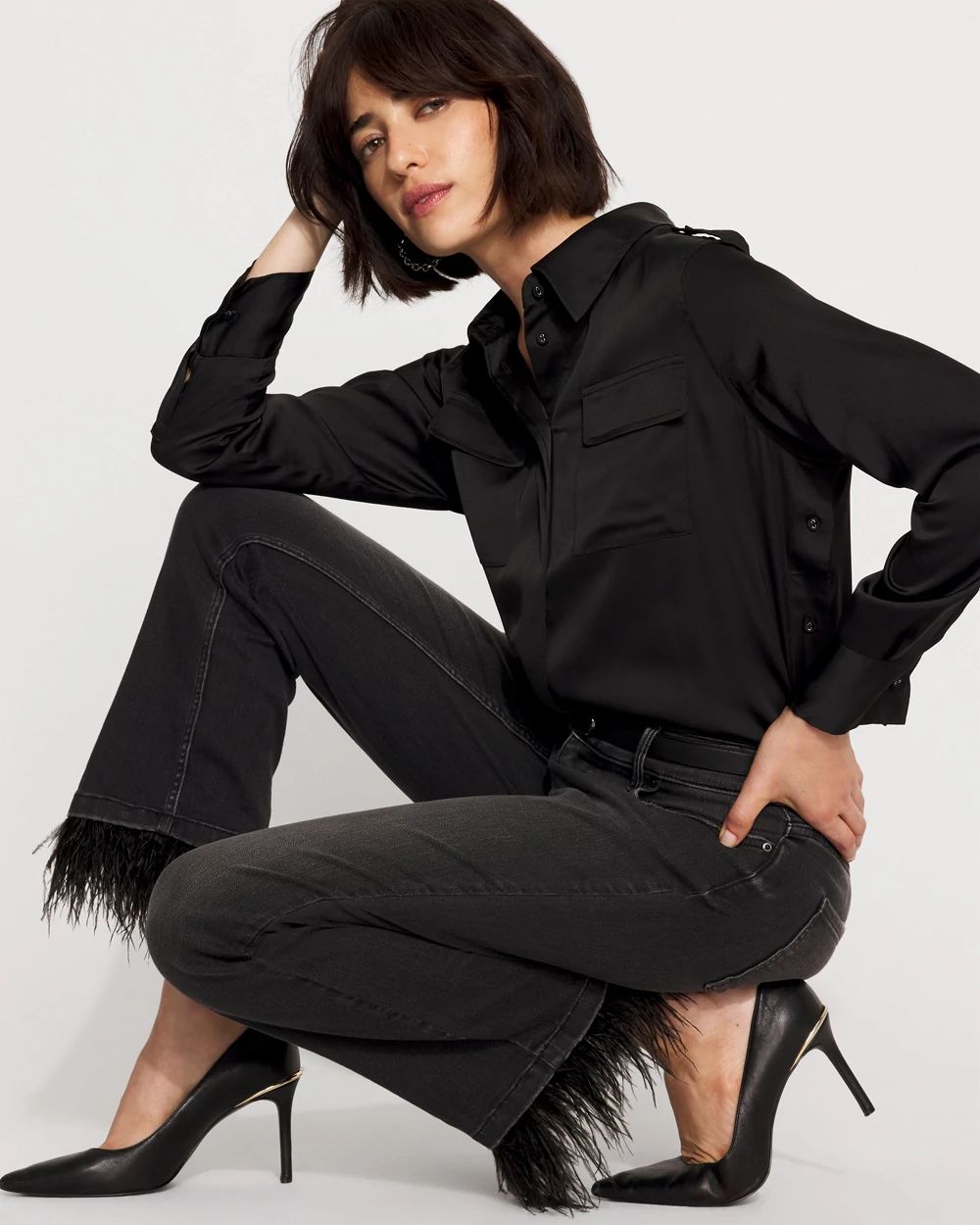 Removable Feather Hem Kick Flare Jean