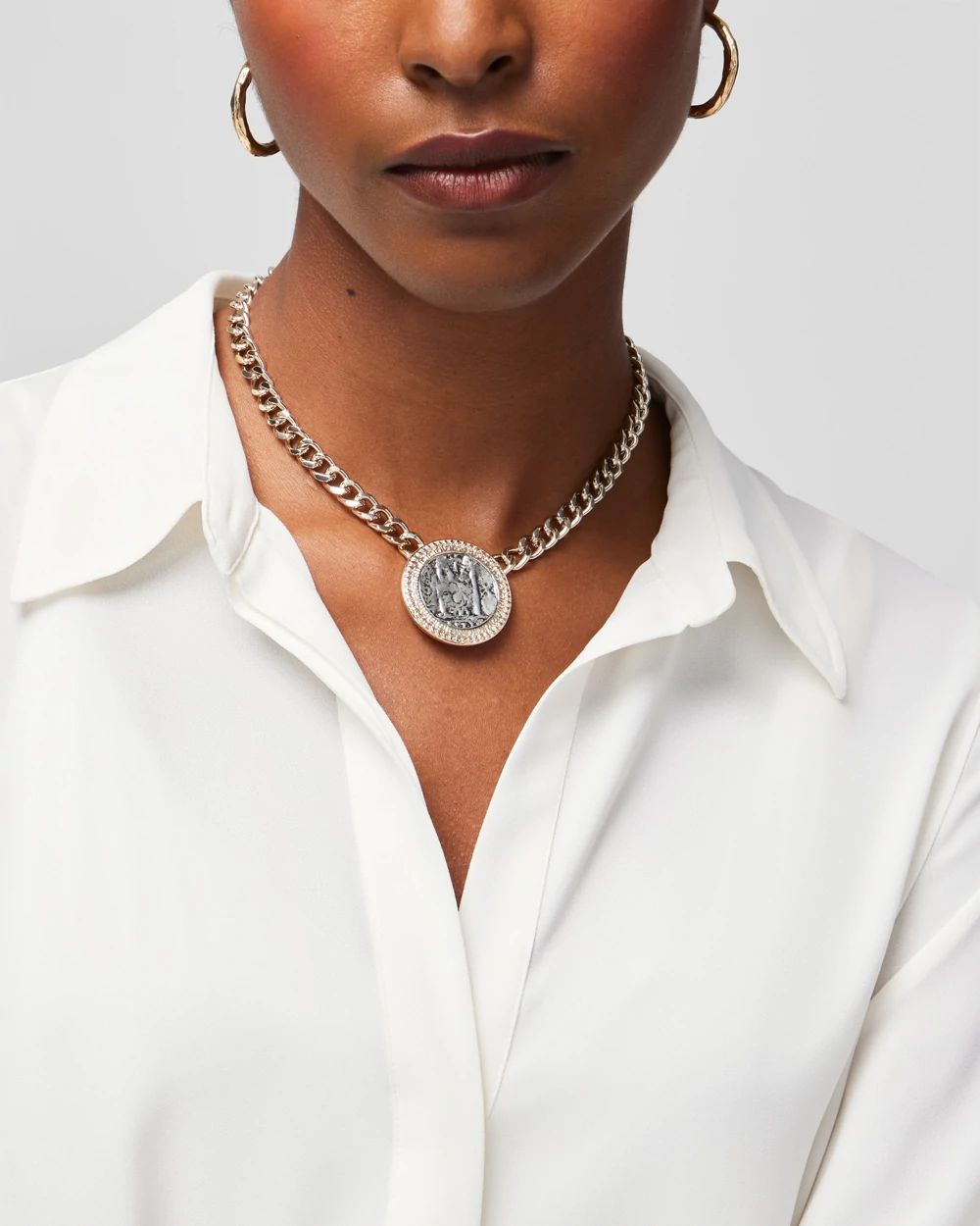 Mixed-Metal Coin Short Necklace