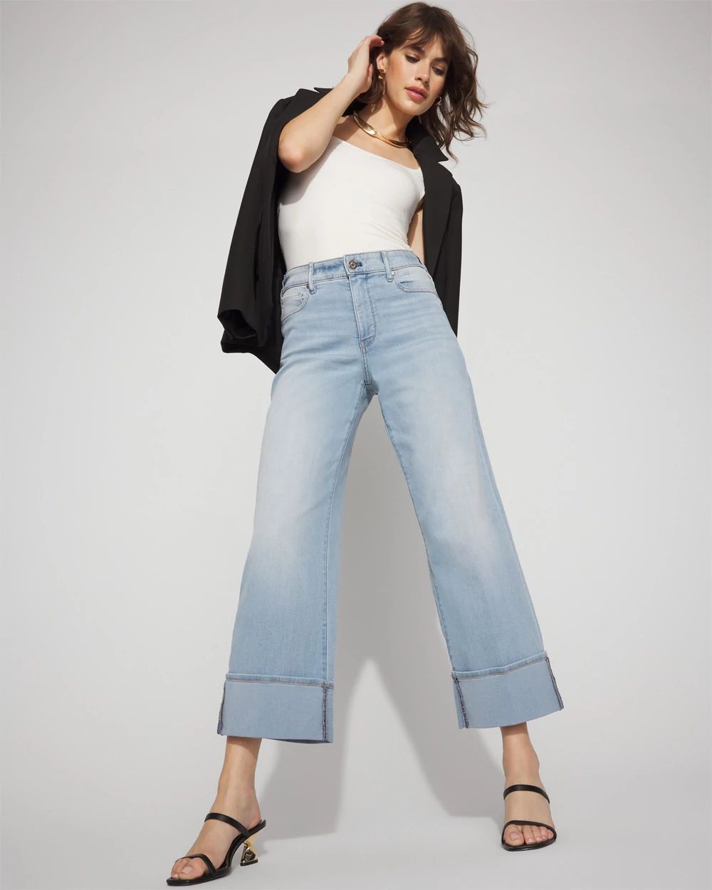 High-Rise Wide Leg Cuff Cropped Jean
