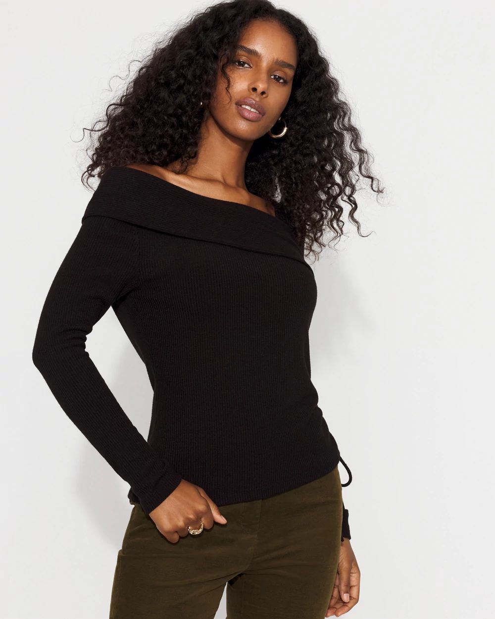 Side Ruched Rib Snit Top